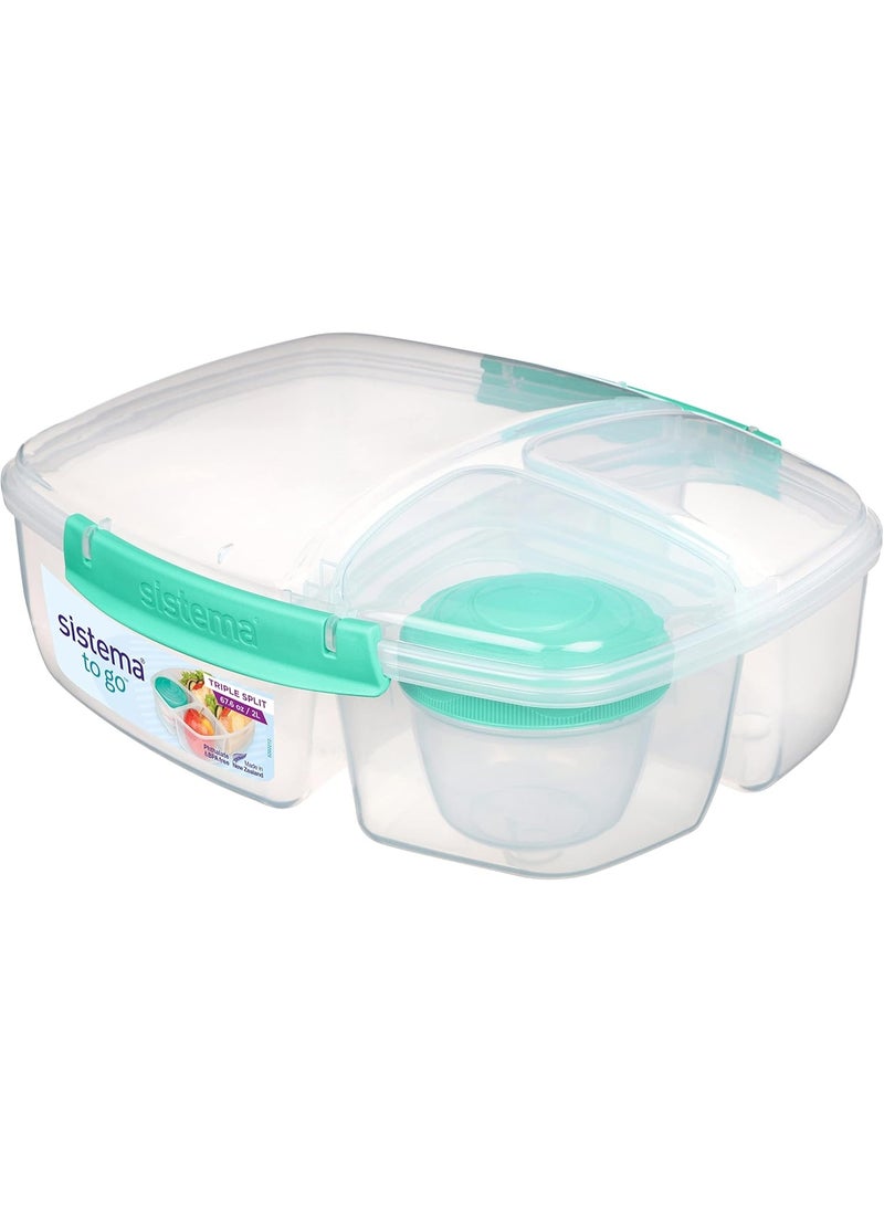 Triple Split Lunch Box with Yoghurt Pot | 2L Air-Tight and Stackable Food Storage Container | BPA-Free