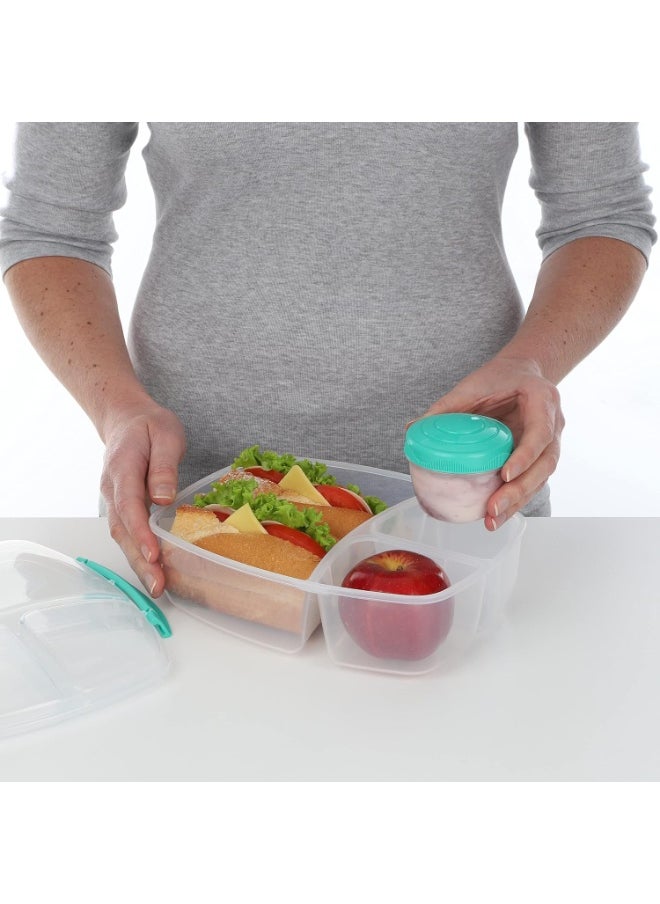 Triple Split Lunch Box with Yoghurt Pot | 2L Air-Tight and Stackable Food Storage Container | BPA-Free
