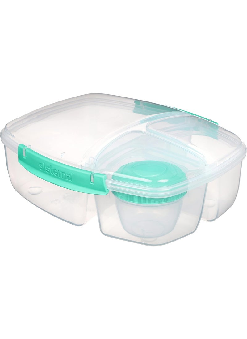 Triple Split Lunch Box with Yoghurt Pot | 2L Air-Tight and Stackable Food Storage Container | BPA-Free