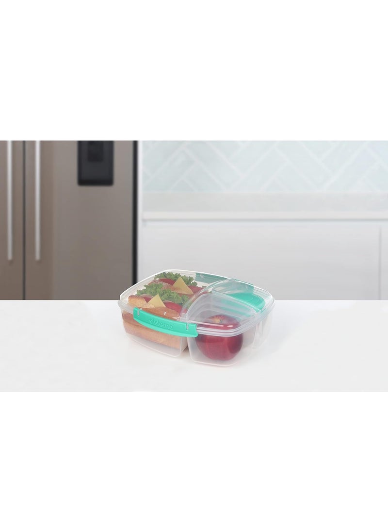 Triple Split Lunch Box with Yoghurt Pot | 2L Air-Tight and Stackable Food Storage Container | BPA-Free