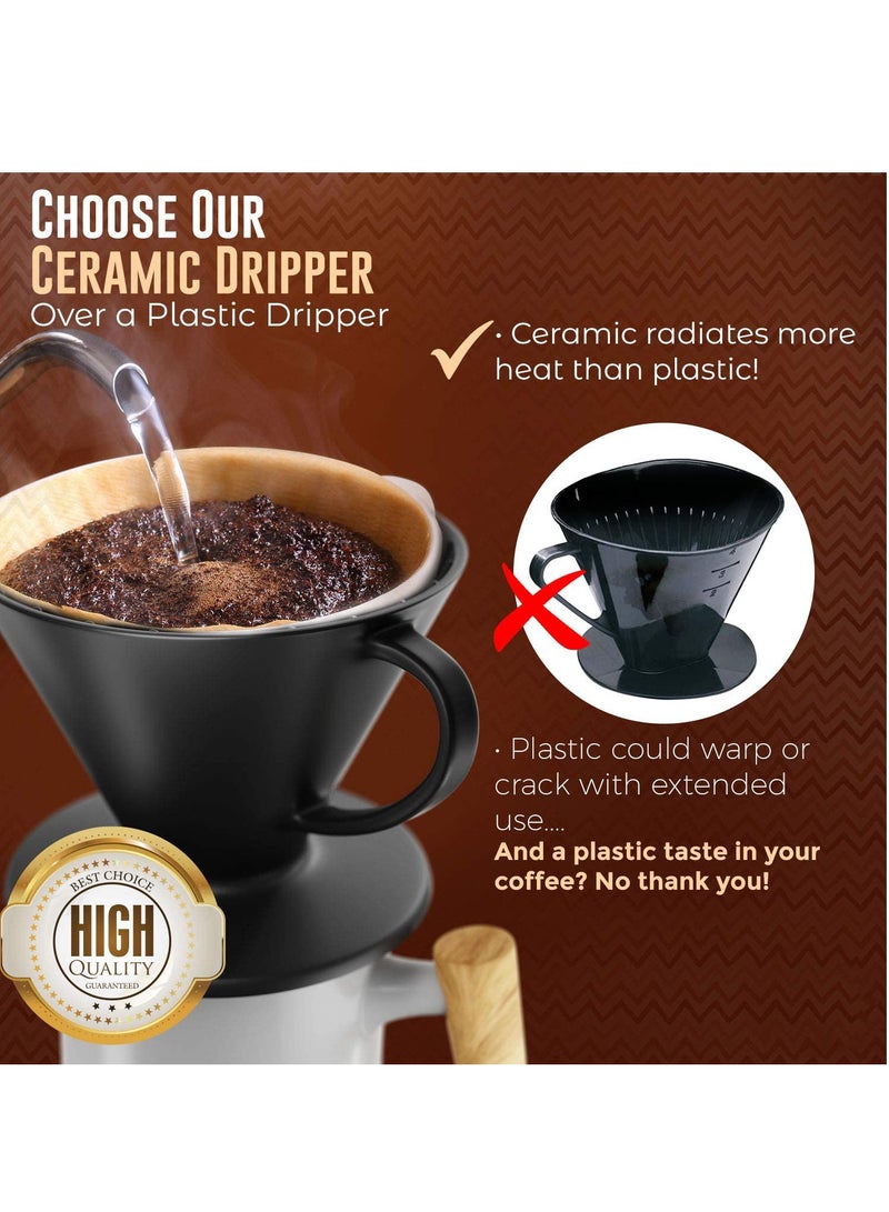 Pour Over Coffee Dripper Reusable Matt Ceramic Coffee Drip Filter Cone Fits All Coffee Cups and Mugs Black  - Image 4