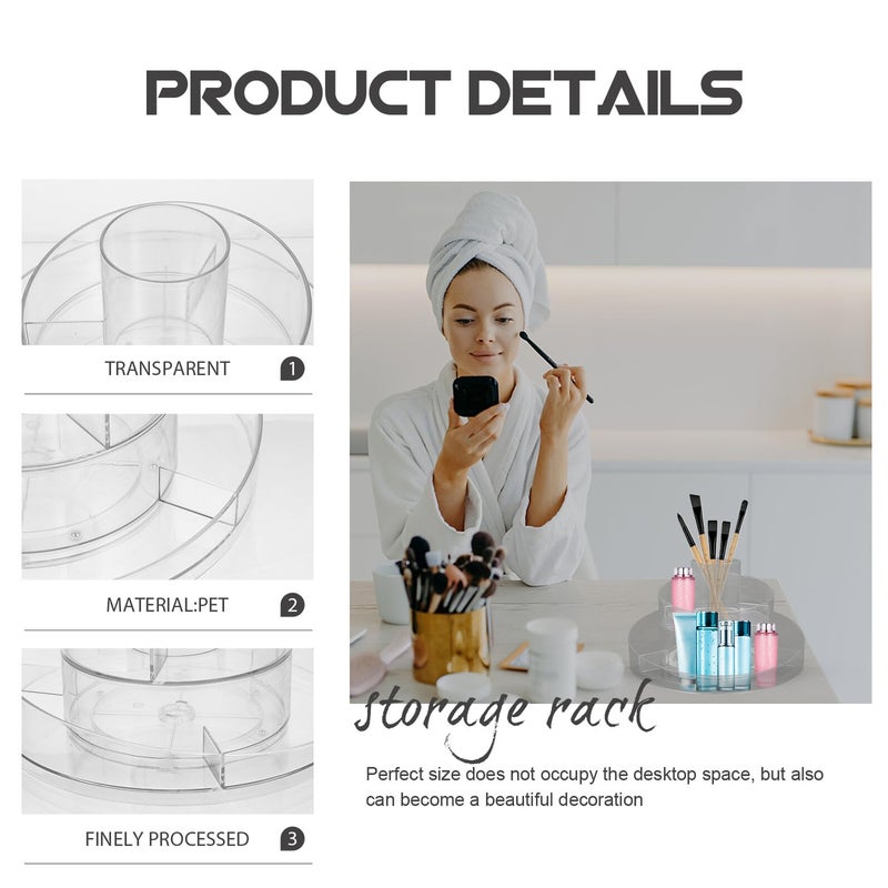360 Rotating Dual Layer Makeup Organizer Cosmetic Brush Holder Desktop Storage Rack - Image 4