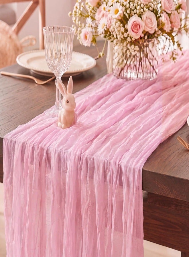 مفرش طاولة وردي من قماش الشاش (Cheesecloth) بمقاس 90×300 سم - قماش ناعم بطابع بوهيمي لتزيين الطاولات في حفلات الزفاف، وعيد الحب، والمناسبات الرومانسية، وحفلات استقبال المولود أو العروس، وديكورات المنزل والمناسبات. - Image 1