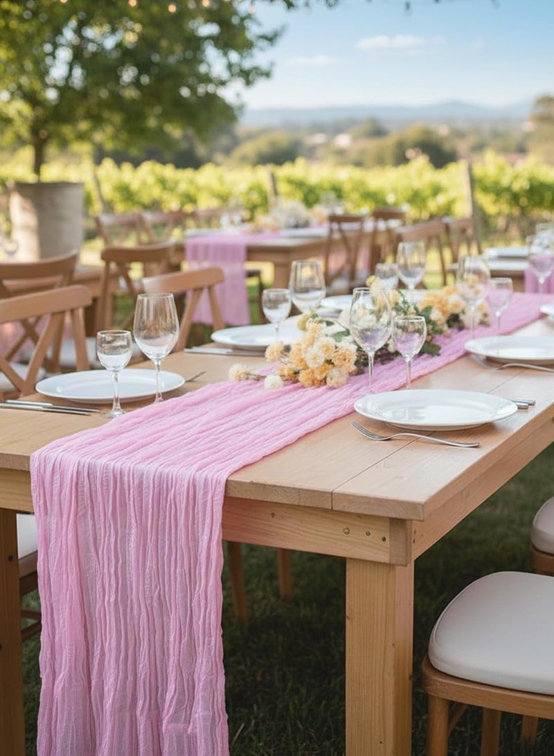 مفرش طاولة وردي من قماش الشاش (Cheesecloth) بمقاس 90×300 سم - قماش ناعم بطابع بوهيمي لتزيين الطاولات في حفلات الزفاف، وعيد الحب، والمناسبات الرومانسية، وحفلات استقبال المولود أو العروس، وديكورات المنزل والمناسبات. - Image 2