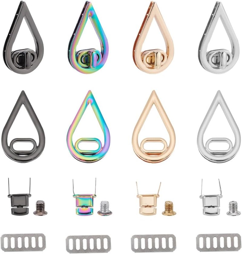 klarako 4 Colors Purse Twist Lock Clasps, Metal Handbag Clutches Closures Teardrop Shape Bag Turn Locks Fasteners Metal Hardware Clip Buckles with Flip Cover DIY Craft Shoulder Bag Making Accessories - Image 1
