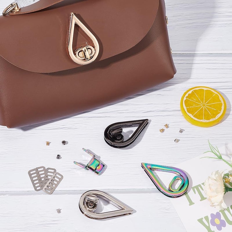 klarako 4 Colors Purse Twist Lock Clasps, Metal Handbag Clutches Closures Teardrop Shape Bag Turn Locks Fasteners Metal Hardware Clip Buckles with Flip Cover DIY Craft Shoulder Bag Making Accessories - Image 3