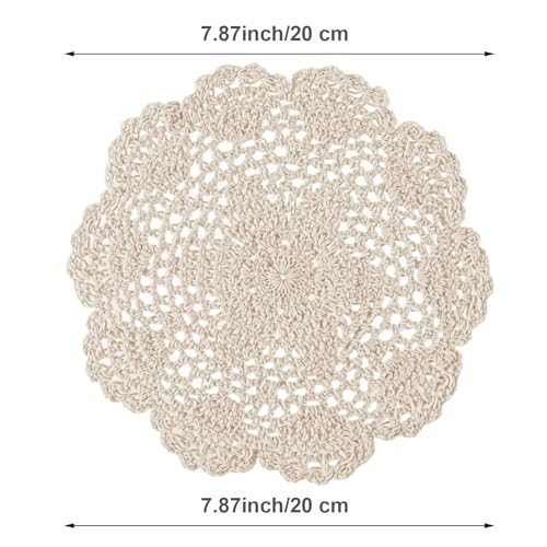 WLLHYF 4 Pack Vintage Crochet Doilies 8 Inches Round Cotton Handmade Lace Placemats Crafts Tables Food Bulk Doily Cloth Set Corrugated Edge for Wedding Birthday, Beige - Image 2