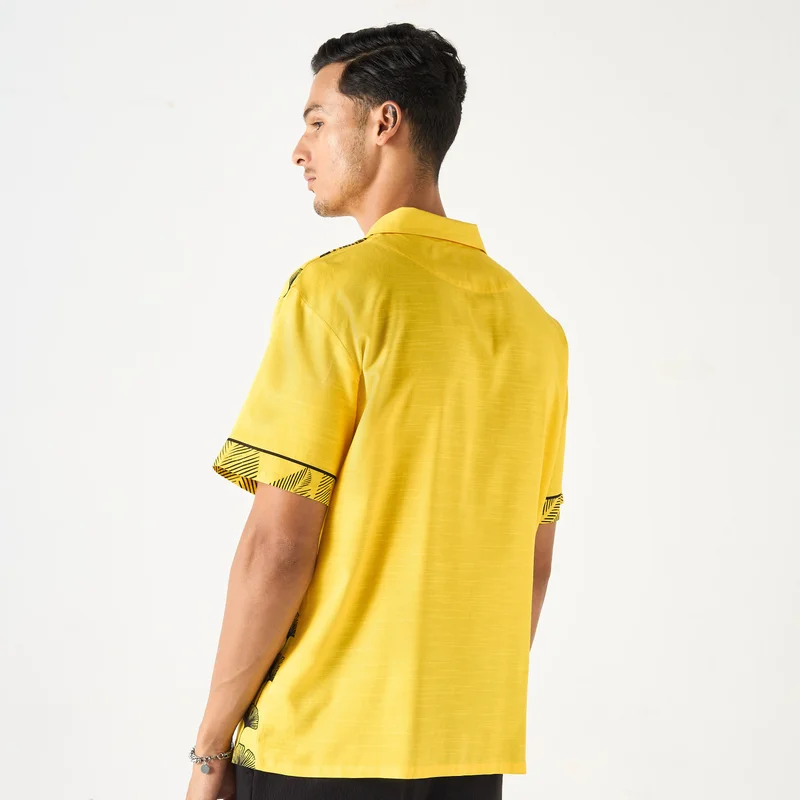 Splash FAV Relaxed Fit Leaf Print Shirt with Camp Collar