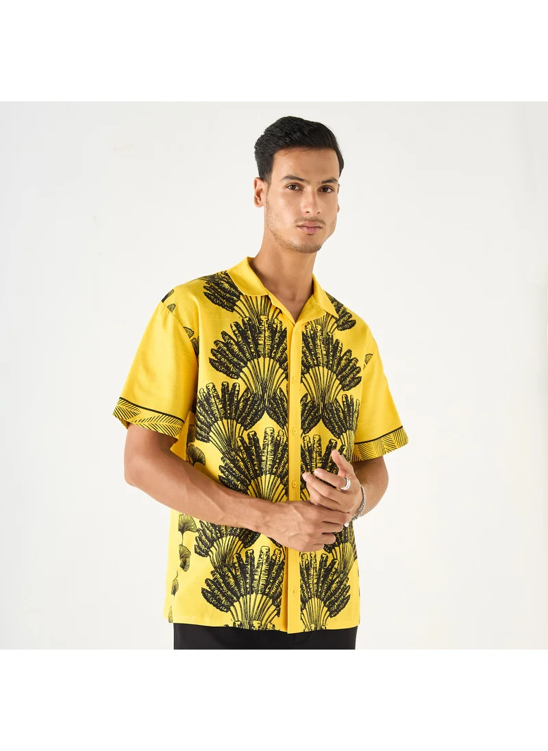 FAV Relaxed Fit Leaf Print Shirt with Camp Collar