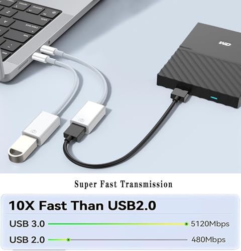 Wahbite Apple USB-C to USB Camera Adapter, USB 3.0 OTG Cable for iPhone/iPad to Connect Card Reader, USB Flash Drive, U Disk, Keyboard, Mouse, Hubs, MIDI, Plug & Play (USB-C) - Image 4