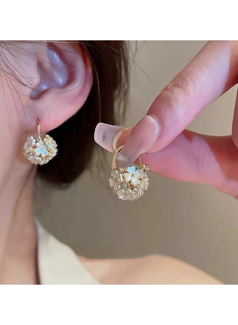 925 Sterling Silver Shell Flower Ball Earrings – Elegant Small Luxury Design, Trendy INS Style Floral Studs, Hypoallergenic Daily Wear