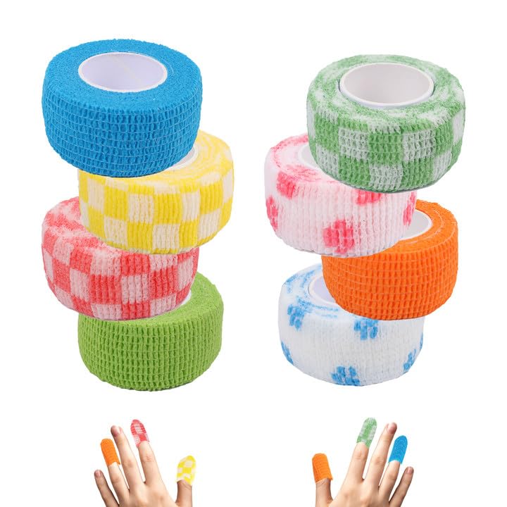 LUOHECAM 8 Pack Thimble Tape for Hand Sewing Self Adhering Bandage Wrap Nail Finger Protectors for Sewing No Residue Breathable Knitting Craft DIY Sewing Tools Dog Bandage Wrap - Image 1