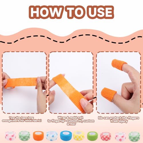 LUOHECAM 8 Pack Thimble Tape for Hand Sewing Self Adhering Bandage Wrap Nail Finger Protectors for Sewing No Residue Breathable Knitting Craft DIY Sewing Tools Dog Bandage Wrap - Image 4