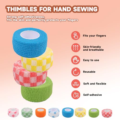 LUOHECAM 8 Pack Thimble Tape for Hand Sewing Self Adhering Bandage Wrap Nail Finger Protectors for Sewing No Residue Breathable Knitting Craft DIY Sewing Tools Dog Bandage Wrap - Image 3