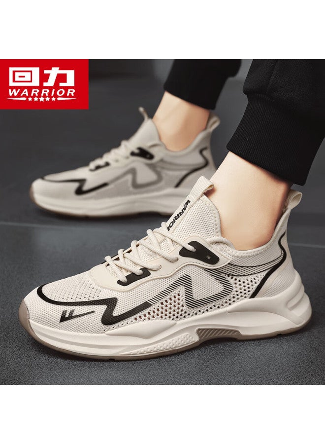 Pull Back Warrior Men's Breathable Casual Sports Shoes Lightweight Soft Bottom Mesh Shoes Men 2995 Khaki Black Size 44 - Image 1