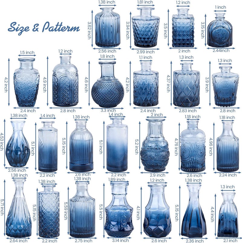 TBWIND 24Pcs Blue Glass Bud Vases Set, Small Vases for Flowers, Perfect for Centerpieces at Parties, Baby Showers, Weddings, Events, Graduation Season, Great Gifts for Office & Home Décor - Image 3