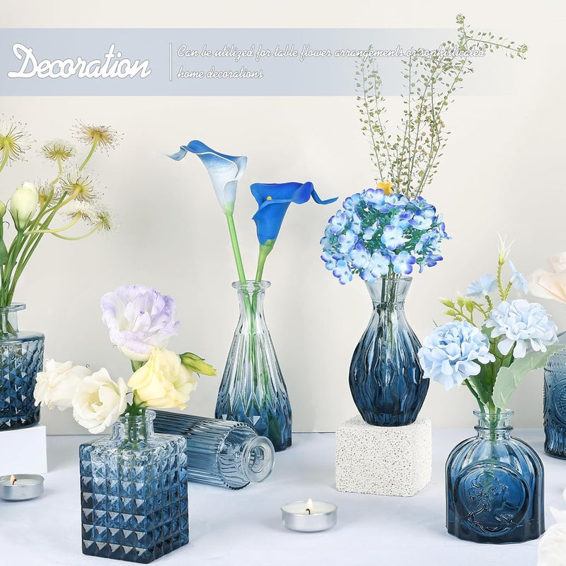 TBWIND 24Pcs Blue Glass Bud Vases Set, Small Vases for Flowers, Perfect for Centerpieces at Parties, Baby Showers, Weddings, Events, Graduation Season, Great Gifts for Office & Home Décor - Image 2