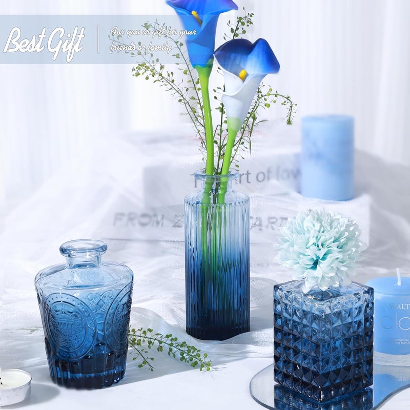 TBWIND 24Pcs Blue Glass Bud Vases Set, Small Vases for Flowers, Perfect for Centerpieces at Parties, Baby Showers, Weddings, Events, Graduation Season, Great Gifts for Office & Home Décor - Image 4