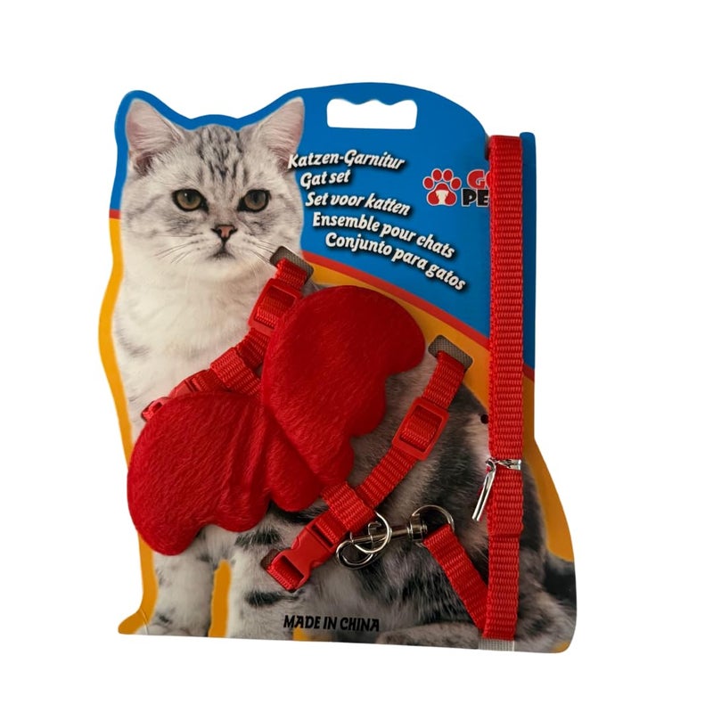 Healing Leaf 's Cat's Soft Wing Harness with Leash, Escape Proof, Ultra-Light Weight, Aesthetic Design Comfort Fit for Pet Kitten Puppy Rabbit Small Dog (Red) - Image 1