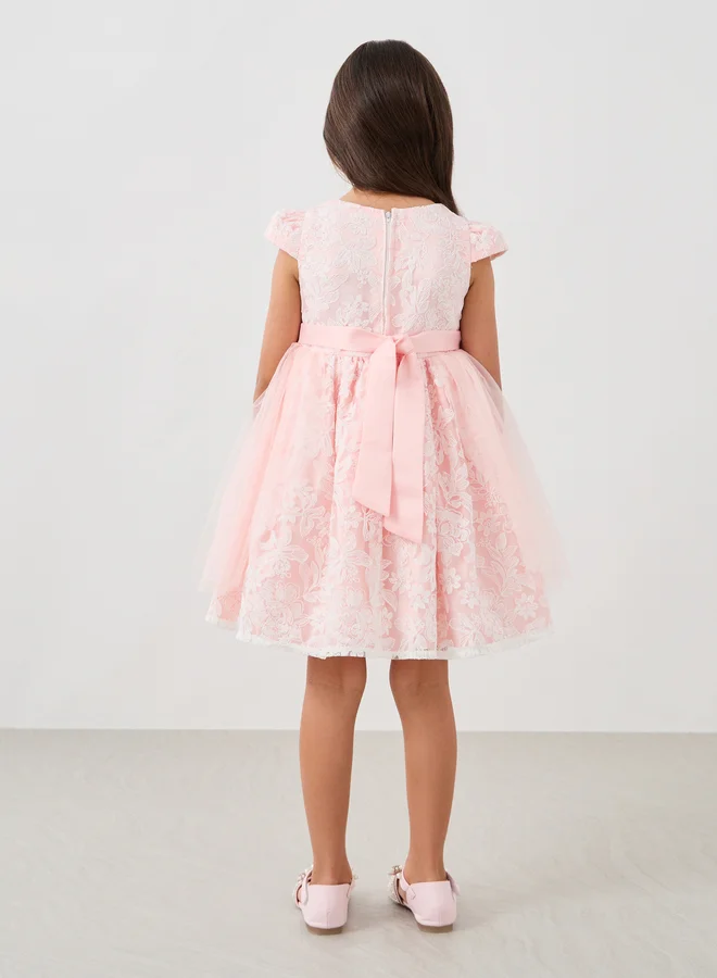Styli Lace Overlay Tulle Dress