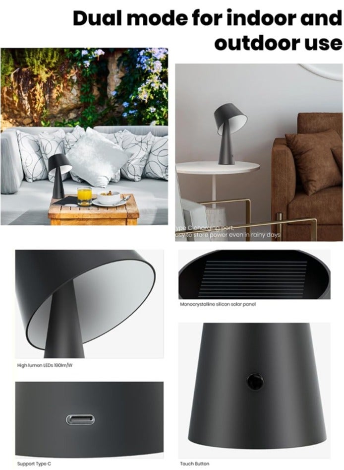 سانكس مصباح طاولة لاسلكي محمول يعمل بالطاقة الشمسية من Sunex، مصابيح مكتبية، مصباح سرير، مصباح USB قابل لإعادة الشحن من النوع C، إضاءة دافئة 4000 كلفن، 4 أوضاع إضاءة، ديكور داخلي وخارجي - Image 3