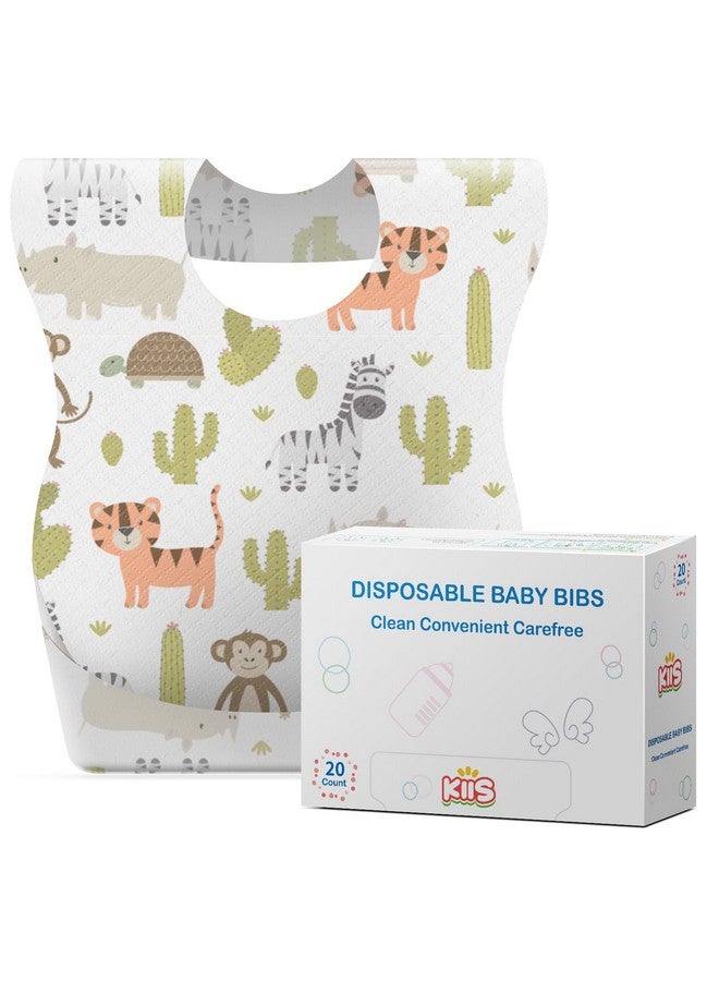 KIIS Disposable Baby Bibs with Large Crumb-Catching Pocket - Hygienic, Soft and Leakproof Eating, Travel Must Haves, 20 Count (Animal) - Image 1