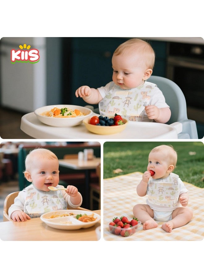 KIIS Disposable Baby Bibs with Large Crumb-Catching Pocket - Hygienic, Soft and Leakproof Eating, Travel Must Haves, 20 Count (Animal) - Image 2