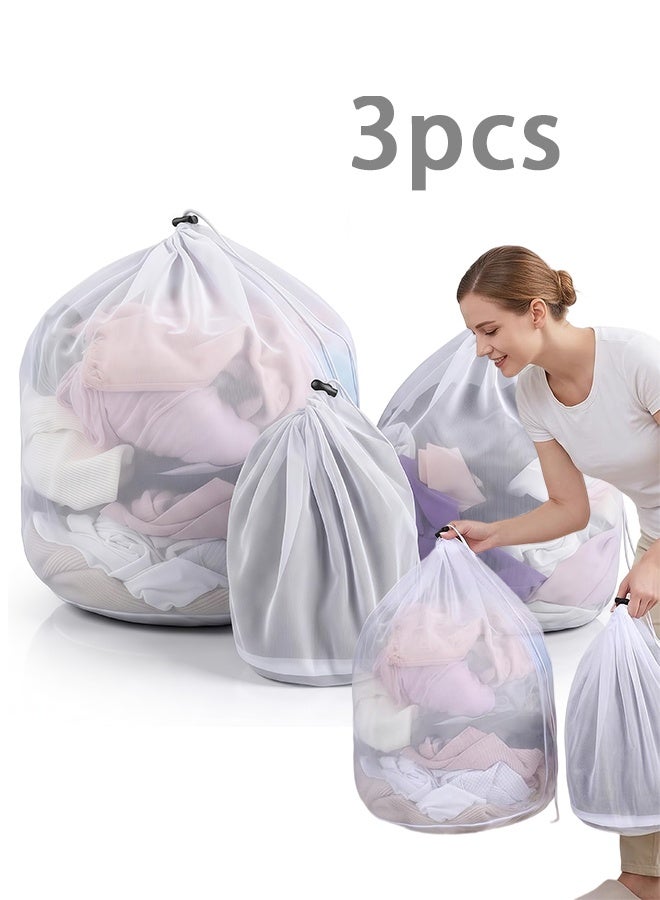 3Pcs Laundry Mesh Bags, 3 Sizes Heavy Duty Laundry Drawstring Bag - Image 1
