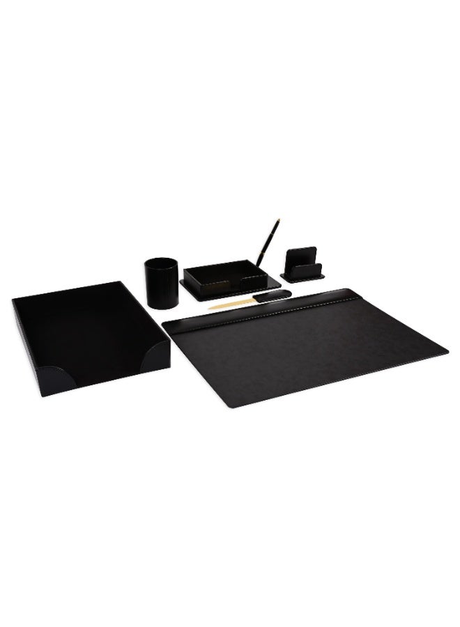 FIS Executive Desk Set, German Bonded Leather Materials, Set of 6 Pieces, Black Color, Pack in Gift Box-FSDSEXBL181BK - Image 1