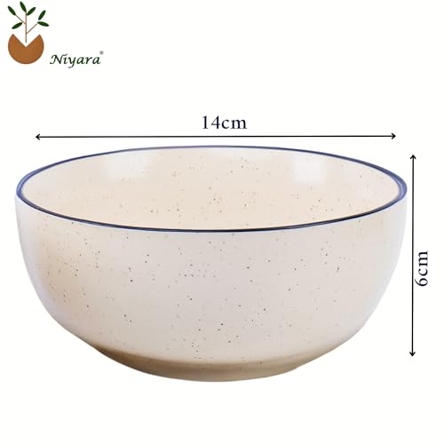 Niyara Ceramic Printed Bowl Set of 2 | Premium Serving Bowls for Snacks, Soup & Desserts | Microwave & Dishwasher Safe (White with Black Border) - Image 4
