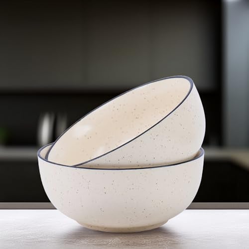 Niyara Ceramic Printed Bowl Set of 2 | Premium Serving Bowls for Snacks, Soup & Desserts | Microwave & Dishwasher Safe (White with Black Border) - Image 1