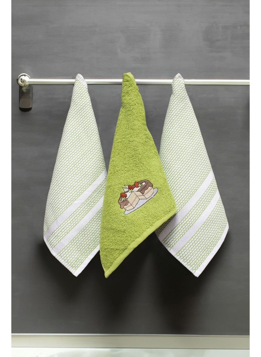 class 30X50 Cotton 3-Piece Kitchen Towel Green / Green Honeycomb 