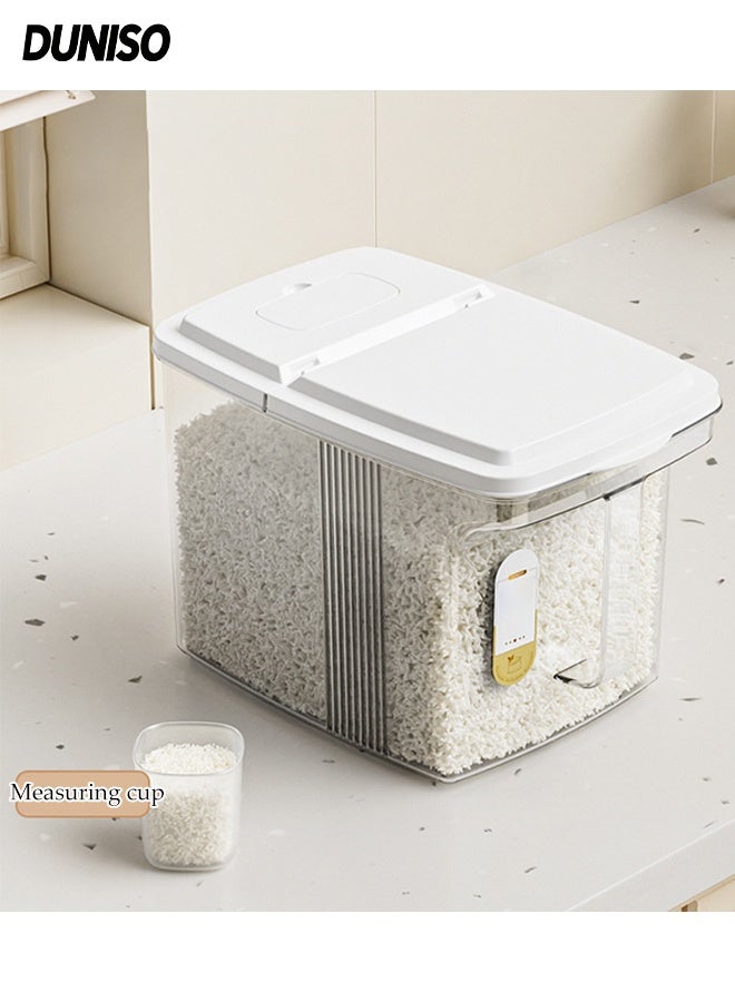 DUNISO Rice Dispenser, 5KG Rice Containers Storage, Sealed Moisture Proof Rice Bucket with Measuring Cup, Large Grain Flour, Soybean Container Storage for Kitchen, Pantry Household - Image 1