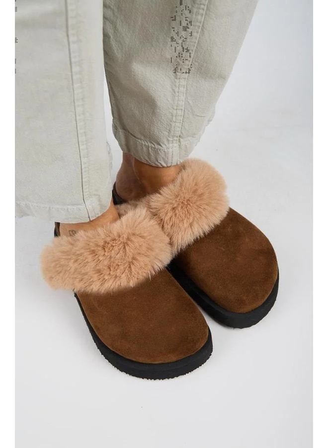 Manijero  Ruzqahi Fur Women's Genuine Leather Flat Platform Sabot Slipper. for Women | Best Price UAE