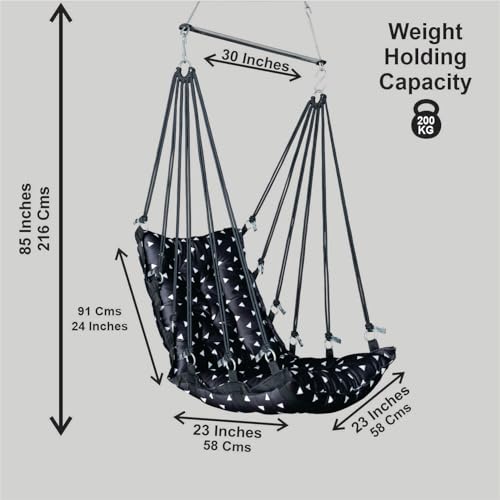 JULJULIA Swing for Balcony Comfortable Cotton Swing Relaxing Jhula for Adults for Home Indoor Outdoor Hanging Seat for Apartment Patio Terrace Garden- 200 kg Weight Capacity - Plain 3D Black - Image 3