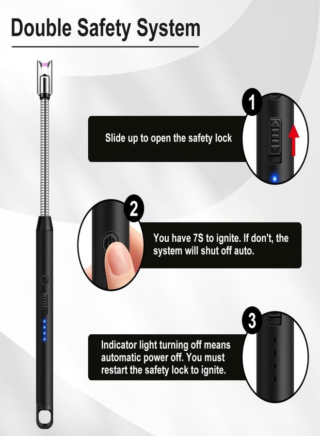 LcFun Candle Lighter with 360° Flexible Neck & Safety Lock, Windproof USB Rechargeable Electric Lighter Gift Sets, Flameless Arc Long Lighters Matches for Grill, BBQ, Camping, Fireplace, Stove - Image 5