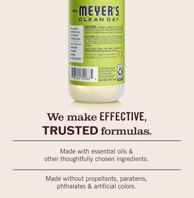 Mrs. Meyer's Clean Day Room and Air Freshener Spray, Non-Aerosol Spray Bottle Infused with Essential Oils, Lemon Verbena, 8 fl. oz - Pack of 3 - Image 4