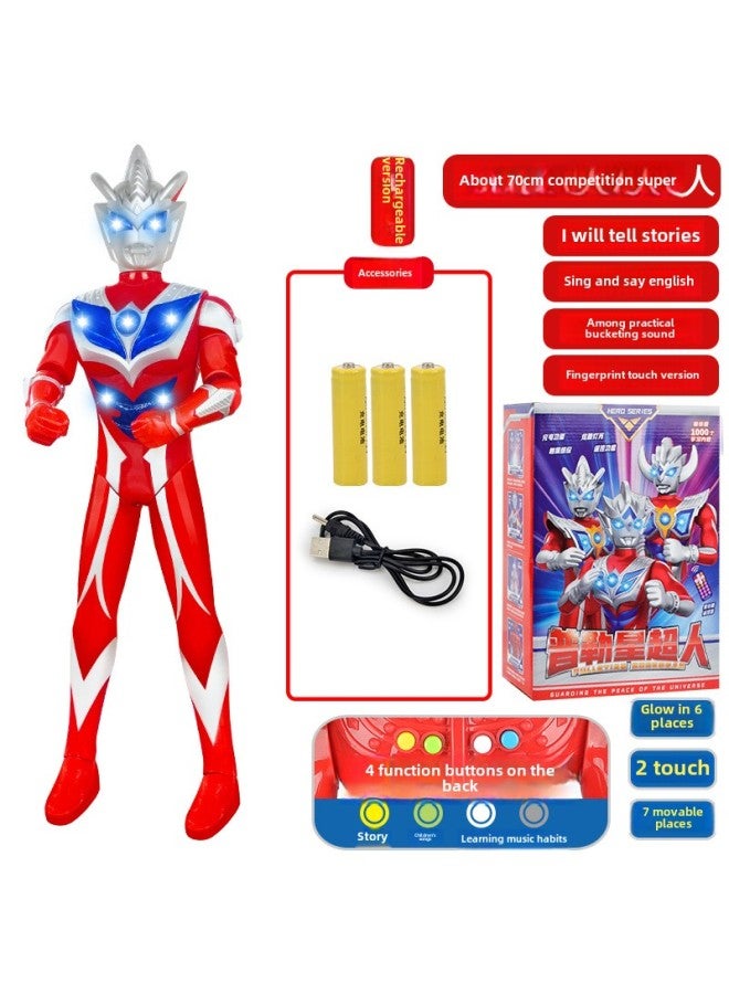 Children's Large Ottoman Toy Figure Salty Egg Superman Stall Sound And Light Tyro Men's Hand Model Toy-Color:[ 70cm Zero Charging Story Early Education Edition] Color Box - Image 1