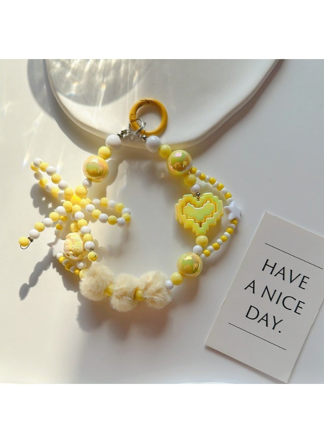 NIBEMINENT Phone Charm/ Chain Strap for Women Girls, Strawberry Bear Cell Phone Case Lanyard Wrist Strap，Yellow - Image 1