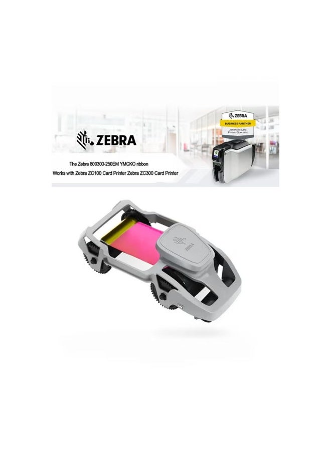 Zebra 800300-250EM Printer Ribbon, Full-Color Printing, 200 Prints Per Roll, Protective Overlay, Monochrome Black Panel, Gray | 800300-250EM Full Colour YMCKO - 200 Prints- 2 Pieces - Image 3