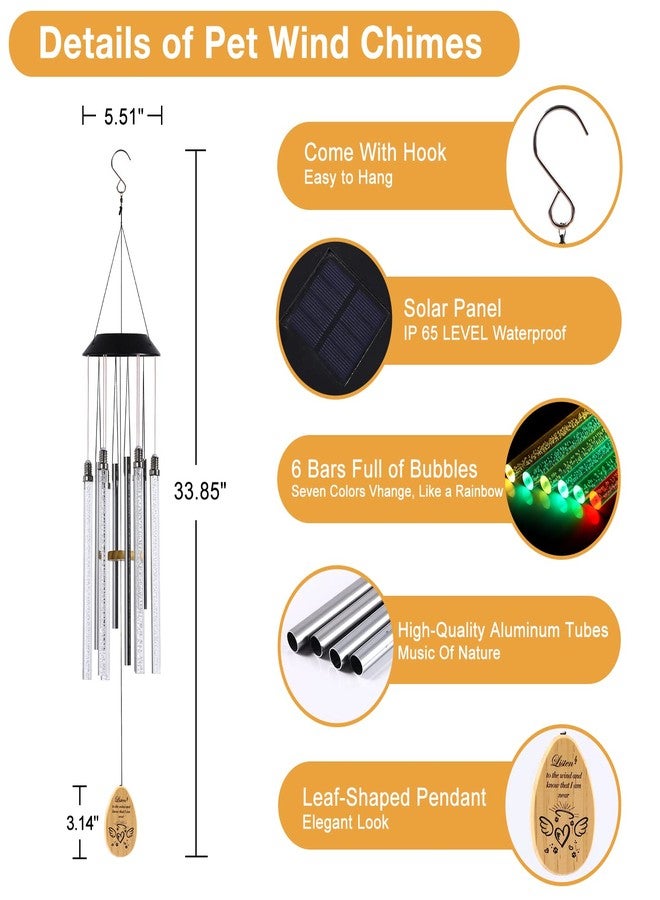 Noillow Solar Pet Memorial Wind Chime, Dog Memorial Gifts for Loss of Dog, Rainbow Bridge Pet Memorial Gifts, Loss of Dog Sympathy Gift, in Memory of Dog, 6 LED Tubes Color Changing Rainbow, 33" - Image 5