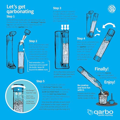 Twenty39 qarbo CLASSIC 1L Water Bottles for Sparkling Water Maker and Fruit Infuser - Set of 2 (Matte Black) - Image 4