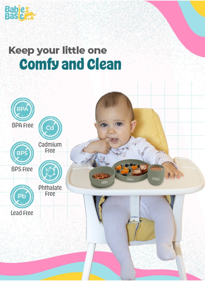 Babies Basic Silicone Plate, Bowl & Cup- Grey  - Image 3