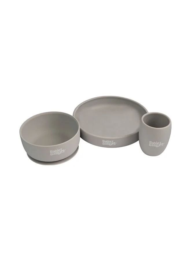 Babies Basic Silicone Plate, Bowl & Cup- Grey