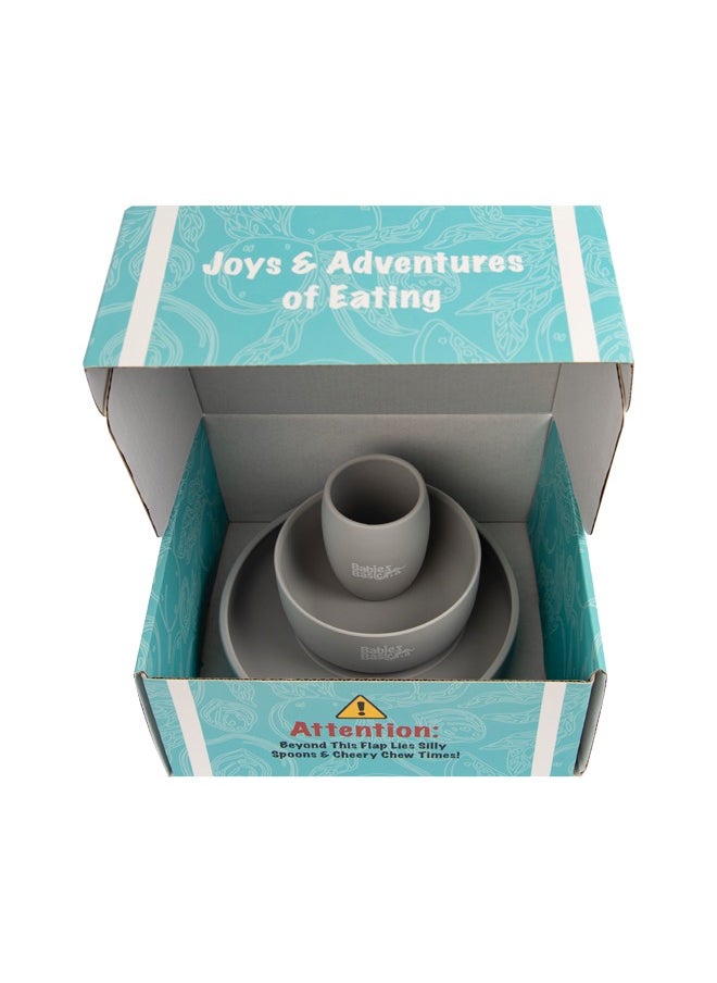 Babies Basic Silicone Plate, Bowl & Cup- Grey  - Image 5