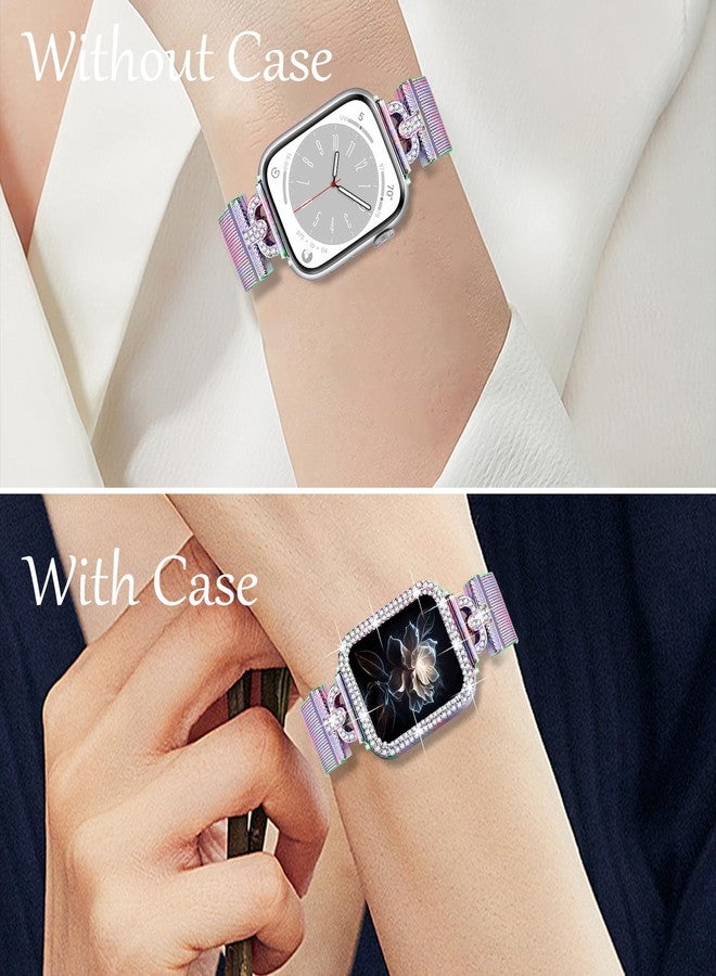 جويوزي سوار جويوزي مغناطيسي متوافق مع سوار ساعة أبل مقاس 38 مم، 40 مم، 41 مم، 42 مم، 44 مم، 45 مم، 46 مم، سوار ميلانيز مع غطاء مرصع وواقي شاشة، حلقة أنيقة من الفولاذ المقاوم للصدأ لساعة أبل للنساء (قوس قزح) - Image 5