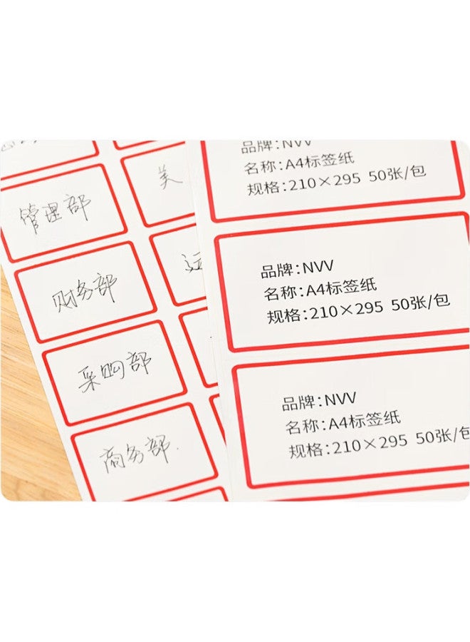 Nvv A4 Label Sticker, Self-Adhesive Printing Paper With Backing, Non-Sticky Adhesive Sticker, Label Paper, Coated Paper, Self-Adhesive Label, Paper-Pull Name Tag, Price Label, Bq-480A4 Red - Image 1