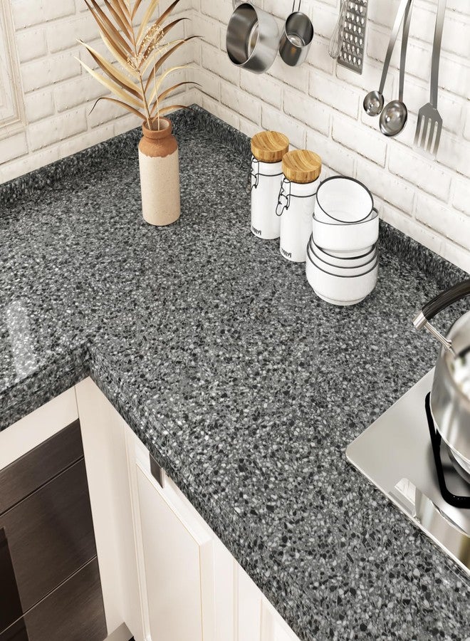 Wallercity Glossy Light Black Granite Contact Paper for Kitchen Cabinets Peel and Stick Wallpaper Countertops Waterproof Marble Contact Paper Self Adhesive Vinyl Film for School Lockers 15.8''x78.7'' - Image 1