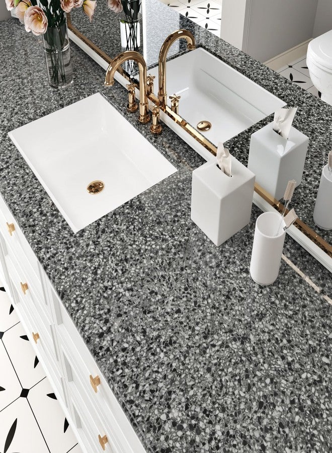 Wallercity Glossy Light Black Granite Contact Paper for Kitchen Cabinets Peel and Stick Wallpaper Countertops Waterproof Marble Contact Paper Self Adhesive Vinyl Film for School Lockers 15.8''x78.7'' - Image 4