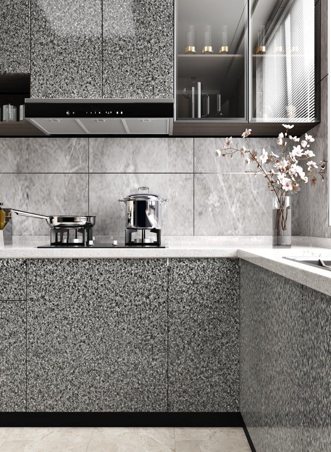 Wallercity Glossy Light Black Granite Contact Paper for Kitchen Cabinets Peel and Stick Wallpaper Countertops Waterproof Marble Contact Paper Self Adhesive Vinyl Film for School Lockers 15.8''x78.7'' - Image 2